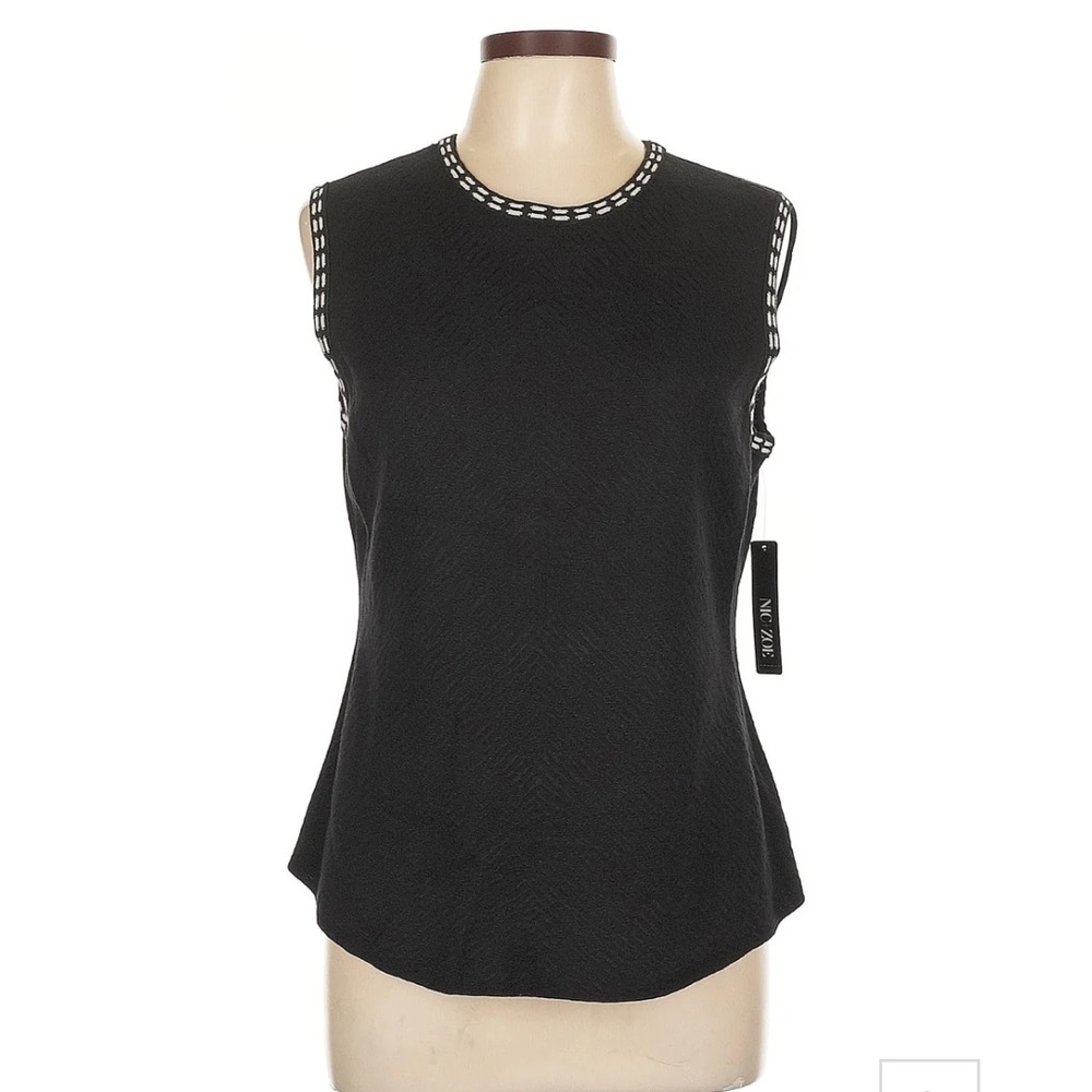 NIC+ZOE Black Sleeveless Sweater with White Trim NWT
